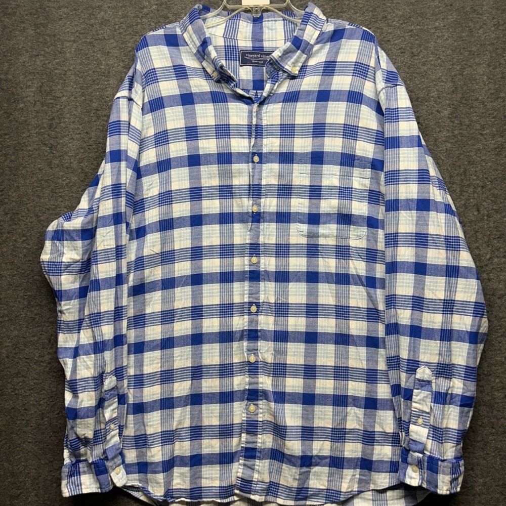 Vineyard‎ Vines Men's Long Sleeve Plaid Button Down Shirt 3XT Blue White